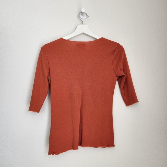Vintage A. Byer Stretchy Orange Short Sleeve V-Neck Sparkly Top - Picture 6 of 10
